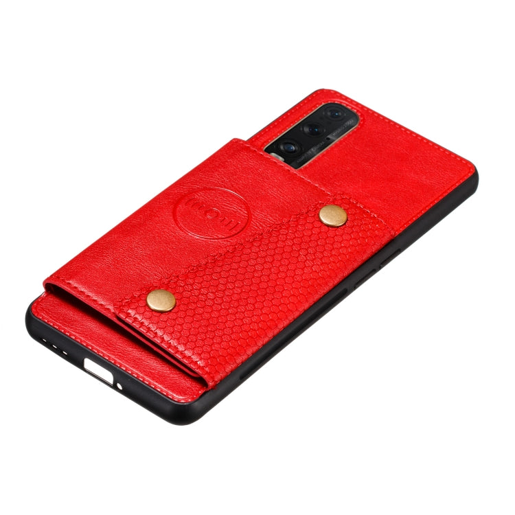 For OPPO Reno3 Pro Double Buckle PU + TPU Shockproof Magnetic Protective Case with Card Slot & Holder