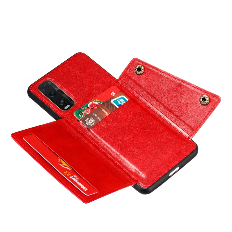 For OPPO Reno3 Pro Double Buckle PU + TPU Shockproof Magnetic Protective Case with Card Slot & Holder