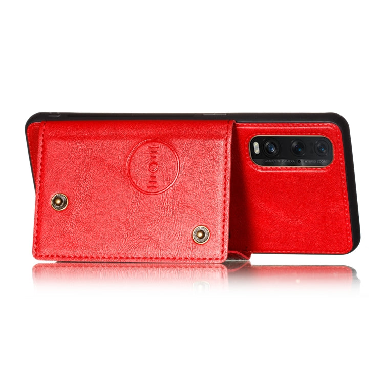 For OPPO Reno3 Pro Double Buckle PU + TPU Shockproof Magnetic Protective Case with Card Slot & Holder