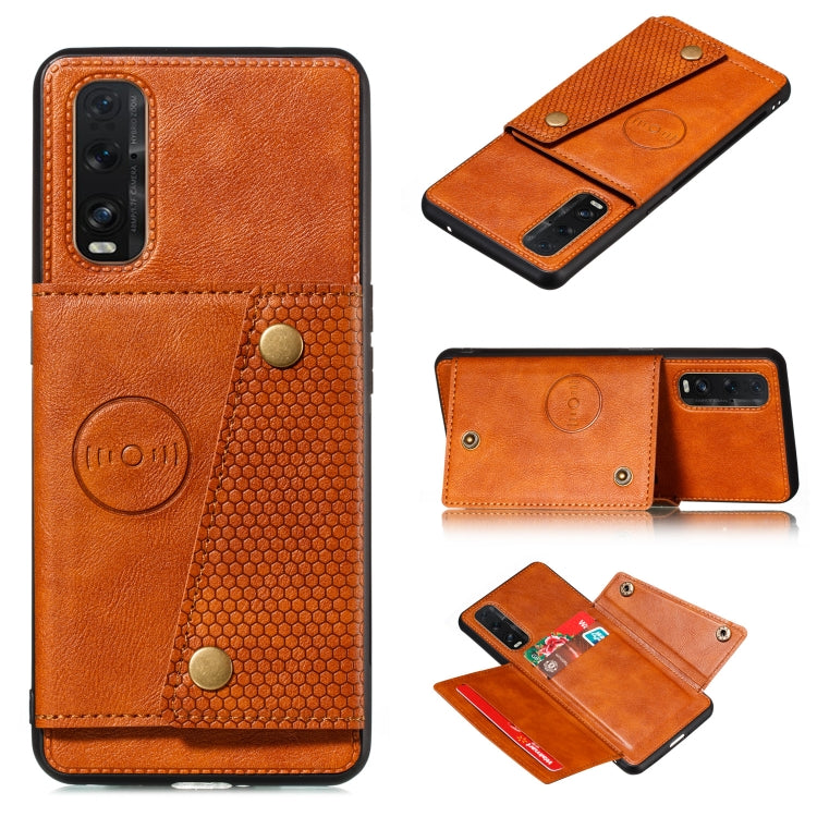 For OPPO Reno3 Pro Double Buckle PU + TPU Shockproof Magnetic Protective Case with Card Slot & Holder