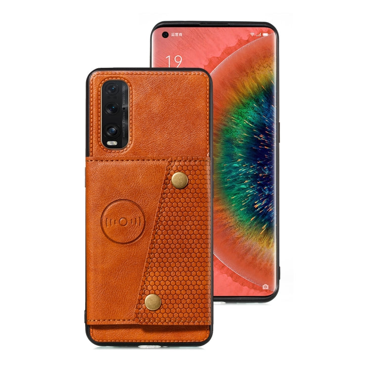 For OPPO Reno3 Pro Double Buckle PU + TPU Shockproof Magnetic Protective Case with Card Slot & Holder