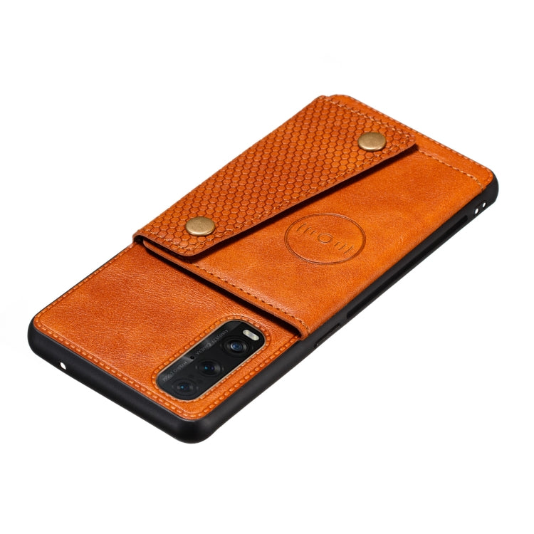 For OPPO Reno3 Pro Double Buckle PU + TPU Shockproof Magnetic Protective Case with Card Slot & Holder