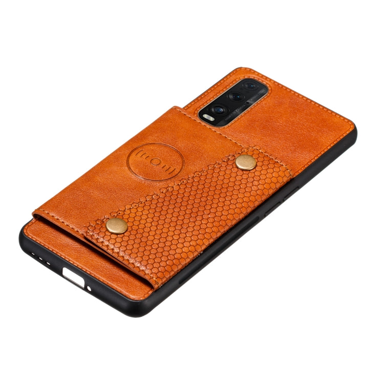 For OPPO Reno3 Pro Double Buckle PU + TPU Shockproof Magnetic Protective Case with Card Slot & Holder