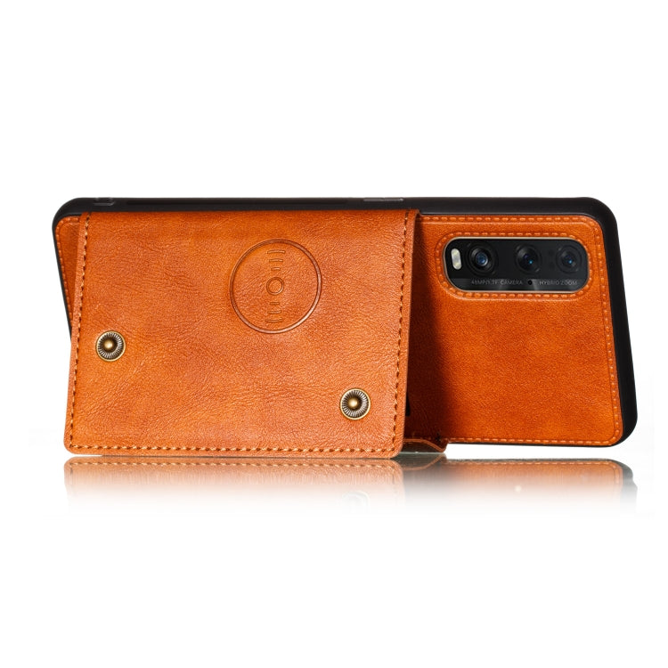 For OPPO Reno3 Pro Double Buckle PU + TPU Shockproof Magnetic Protective Case with Card Slot & Holder