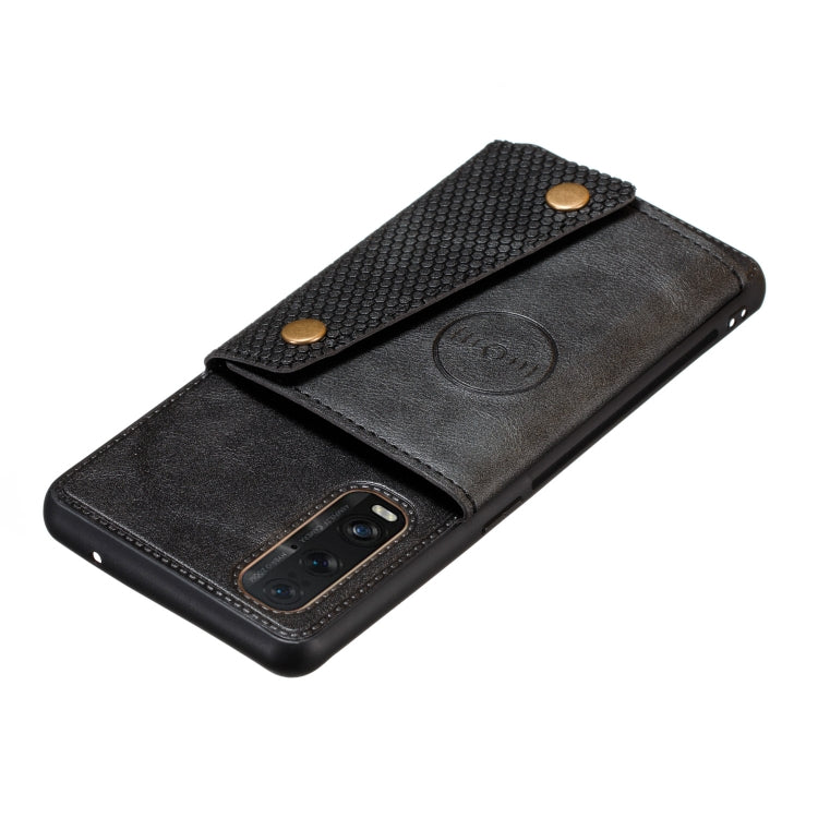 For OPPO Reno3 Pro Double Buckle PU + TPU Shockproof Magnetic Protective Case with Card Slot & Holder