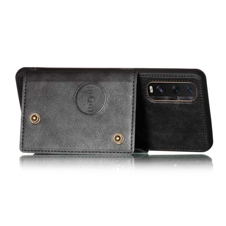 For OPPO Reno3 Pro Double Buckle PU + TPU Shockproof Magnetic Protective Case with Card Slot & Holder