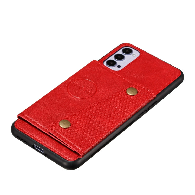 For OPPO Reno4 5G Double Buckle PU + TPU Shockproof Magnetic Protective Case with Card Slot & Holder