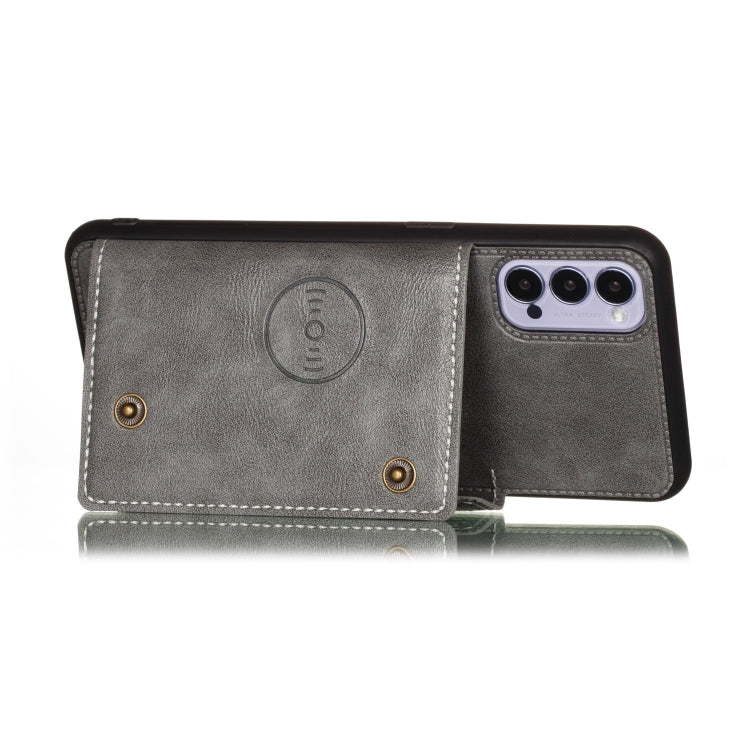 For OPPO Reno4 5G Double Buckle PU + TPU Shockproof Magnetic Protective Case with Card Slot & Holder