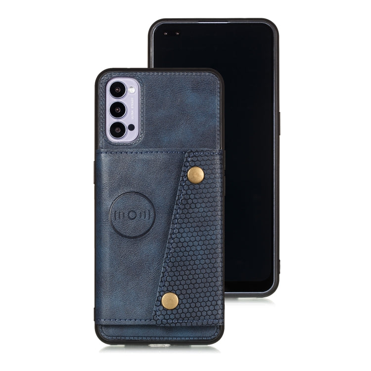 For OPPO Reno4 Pro 5G Double Buckle PU + TPU Shockproof Magnetic Protective Case with Card Slot & Holder