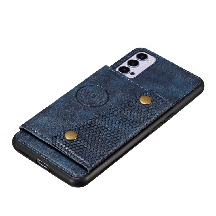 For OPPO Reno4 Pro 5G Double Buckle PU + TPU Shockproof Magnetic Protective Case with Card Slot & Holder