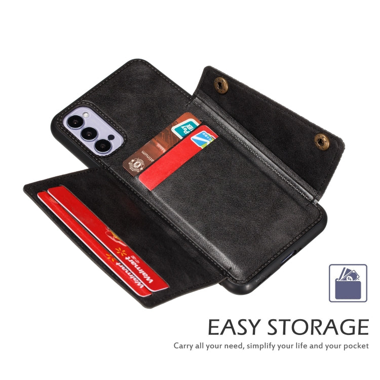 For OPPO Reno4 Pro 5G Double Buckle PU + TPU Shockproof Magnetic Protective Case with Card Slot & Holder