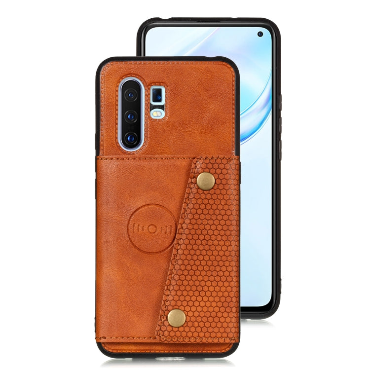 For Vivo X30 Pro Double Buckle PU + TPU Shockproof Magnetic Protective Case with Card Slot & Holder