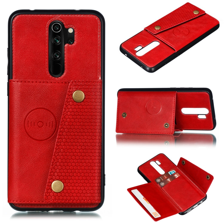 For Xiaomi Redmi 9 Double Buckle PU + TPU Shockproof Magnetic Protective Case with Card Slot & Holder