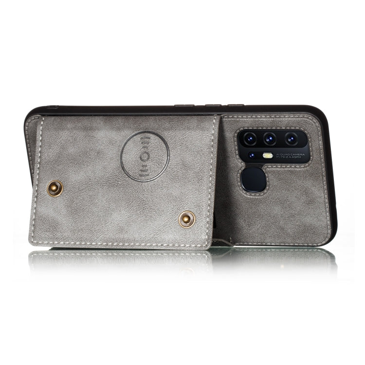 For Huawei P smart 2020 Double Buckle PU + TPU Shockproof Magnetic Protective Case with Card Slot & Holder