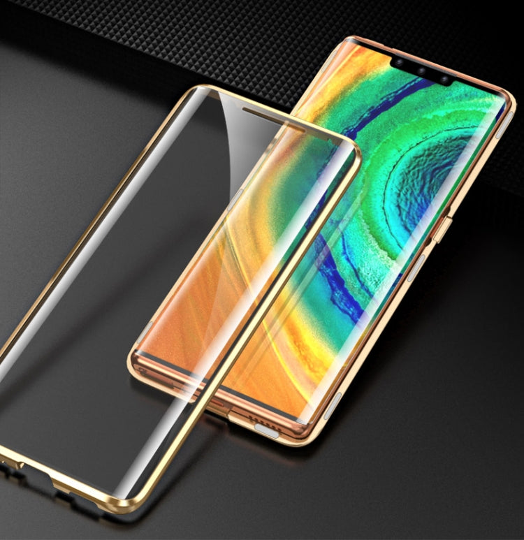 For Huawei Mate 30 Shockproof Magnetic Attraction Leather Backboard + Tempered Glass Protective Case with Camera Lens Protector Cover(Blue)