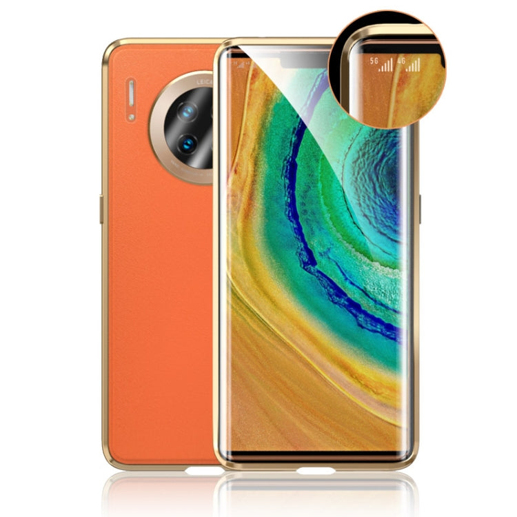 For Huawei Mate 30 Shockproof Magnetic Attraction Leather Backboard + Tempered Glass Protective Case with Camera Lens Protector Cover(Blue)