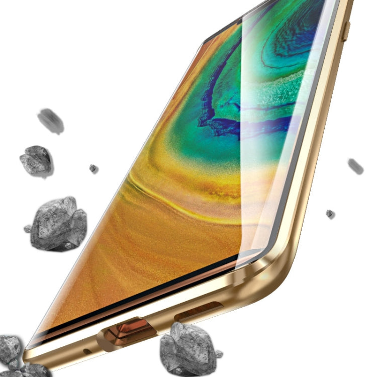 For Huawei Mate 30 Pro Shockproof Magnetic Attraction Leather Backboard + Tempered Glass Protective Case with Camera Lens Protector Cover(Blue)