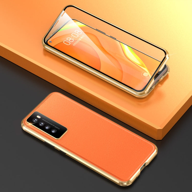 For Huawei nova 7 5G Shockproof Magnetic Attraction Leather Backboard + Tempered Glass Protective Case with Camera Lens Protector Cover