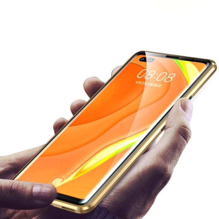 For Huawei nova 7 5G Shockproof Magnetic Attraction Leather Backboard + Tempered Glass Protective Case with Camera Lens Protector Cover