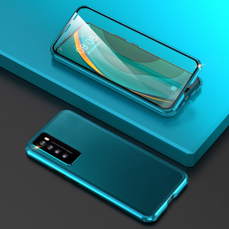 For Huawei nova 7 5G Shockproof Magnetic Attraction Leather Backboard + Tempered Glass Protective Case with Camera Lens Protector Cover