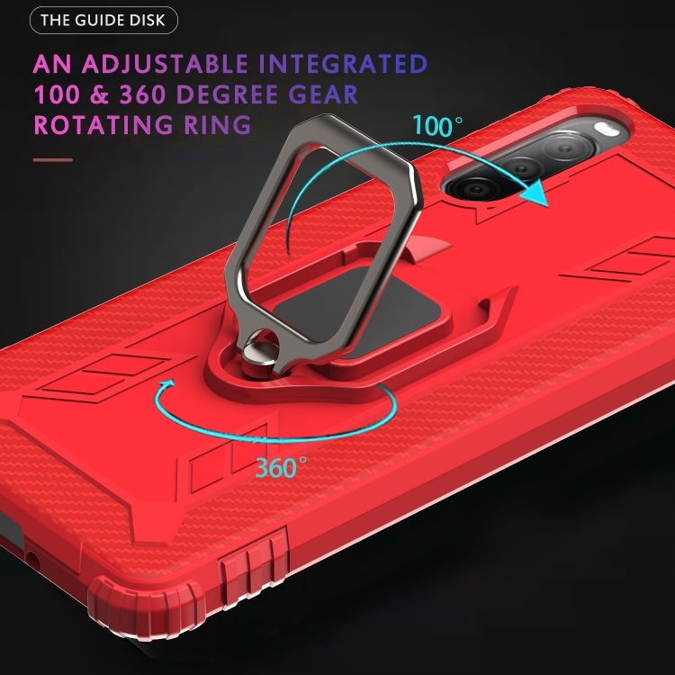 For Sony Xperia L4 Carbon Fiber Protective Case with 360 Degree Rotating Ring Holder
