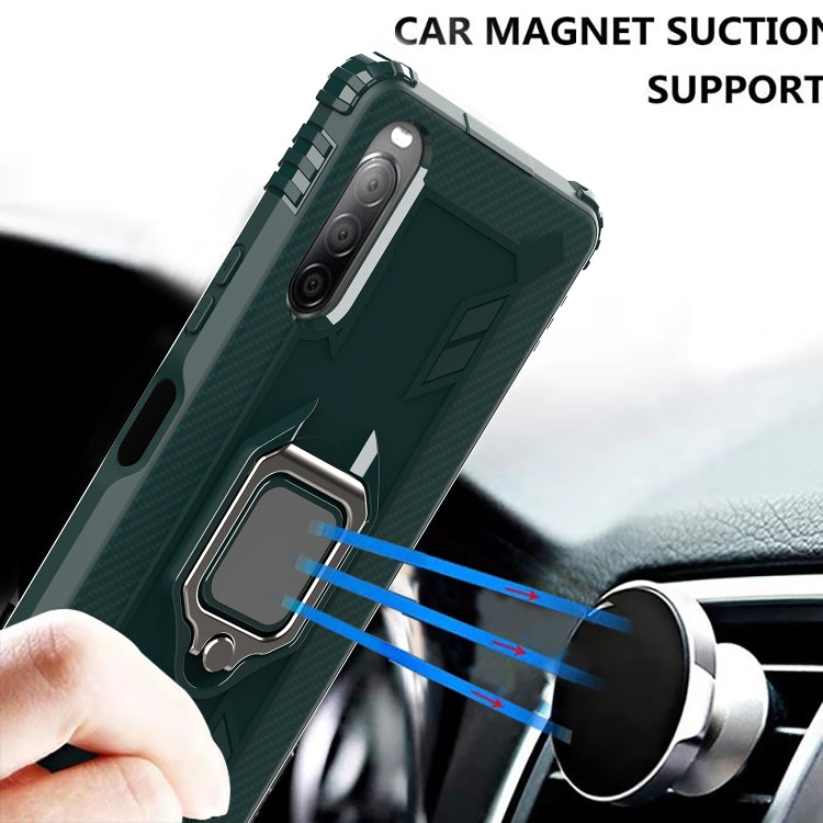 For Sony Xperia L4 Carbon Fiber Protective Case with 360 Degree Rotating Ring Holder