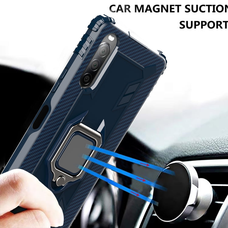 For Sony Xperia L4 Carbon Fiber Protective Case with 360 Degree Rotating Ring Holder