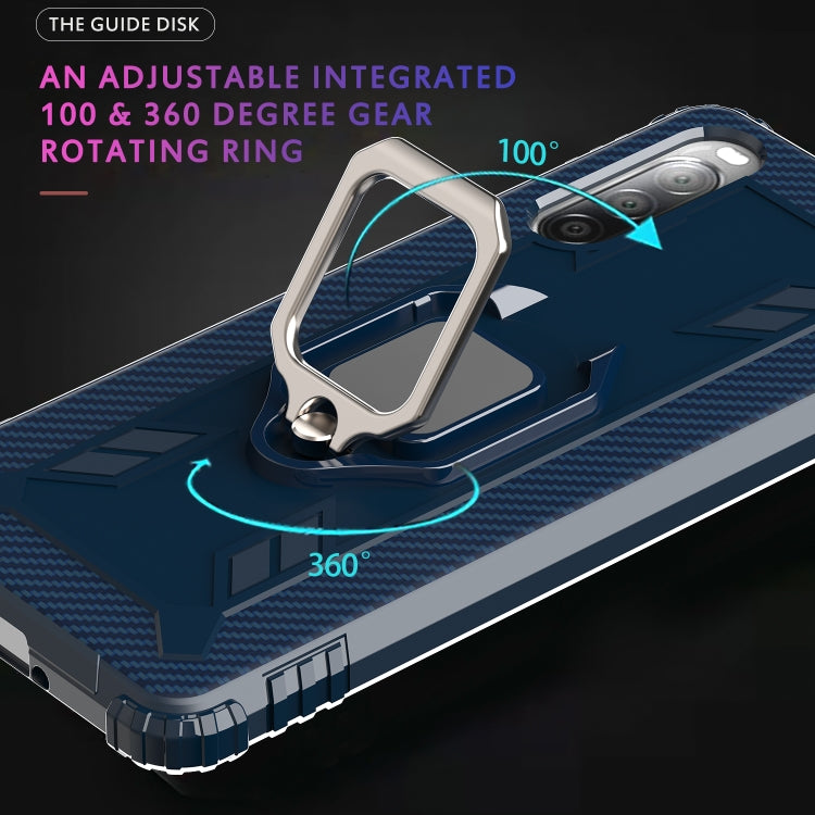 For Sony Xperia L4 Carbon Fiber Protective Case with 360 Degree Rotating Ring Holder