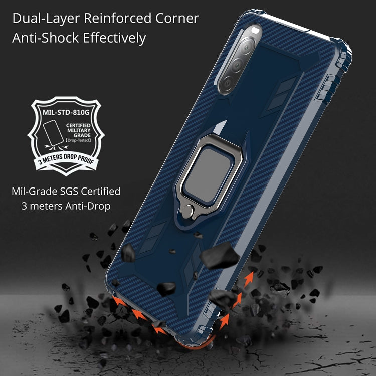 For Sony Xperia L4 Carbon Fiber Protective Case with 360 Degree Rotating Ring Holder