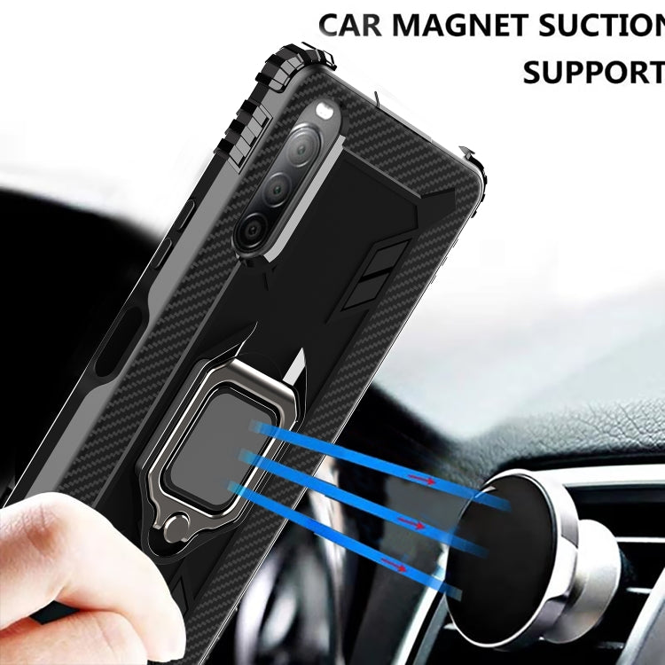 For Sony Xperia L4 Carbon Fiber Protective Case with 360 Degree Rotating Ring Holder
