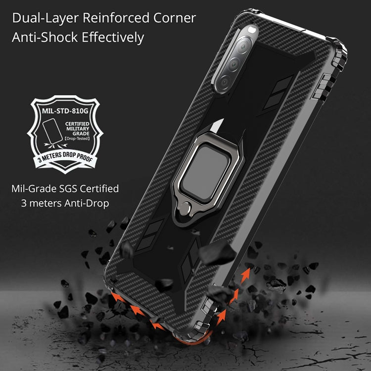 For Sony Xperia L4 Carbon Fiber Protective Case with 360 Degree Rotating Ring Holder
