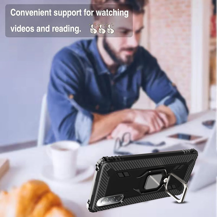 For Sony Xperia L4 Carbon Fiber Protective Case with 360 Degree Rotating Ring Holder