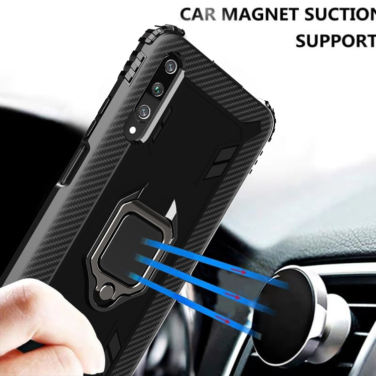 For Xiaomi Mi A3 / CC9e Carbon Fiber Protective Case with 360 Degree Rotating Ring Holder