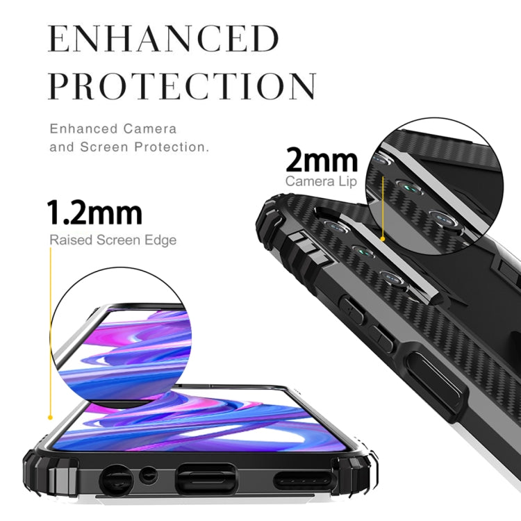For Xiaomi Mi A3 / CC9e Carbon Fiber Protective Case with 360 Degree Rotating Ring Holder