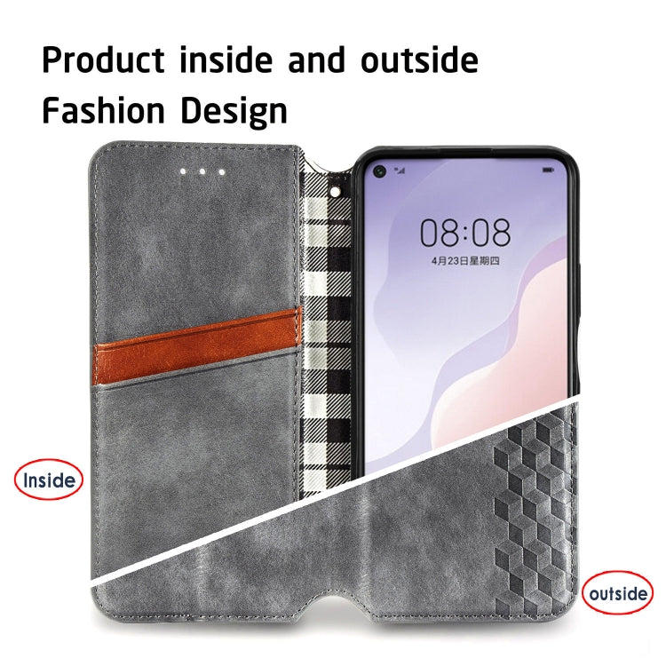 For Huawei P40 Lite 5G / Nova 7 SE Cubic Grid Pressed Horizontal Flip Magnetic Leather Case with Holder & Card Slots & Wallet
