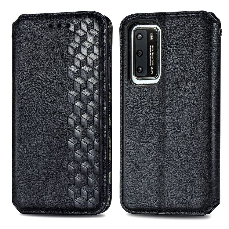 For Huawei P40 Cubic Grid Pressed Horizontal Flip Magnetic Leather Case with Holder & Card Slots & Wallet