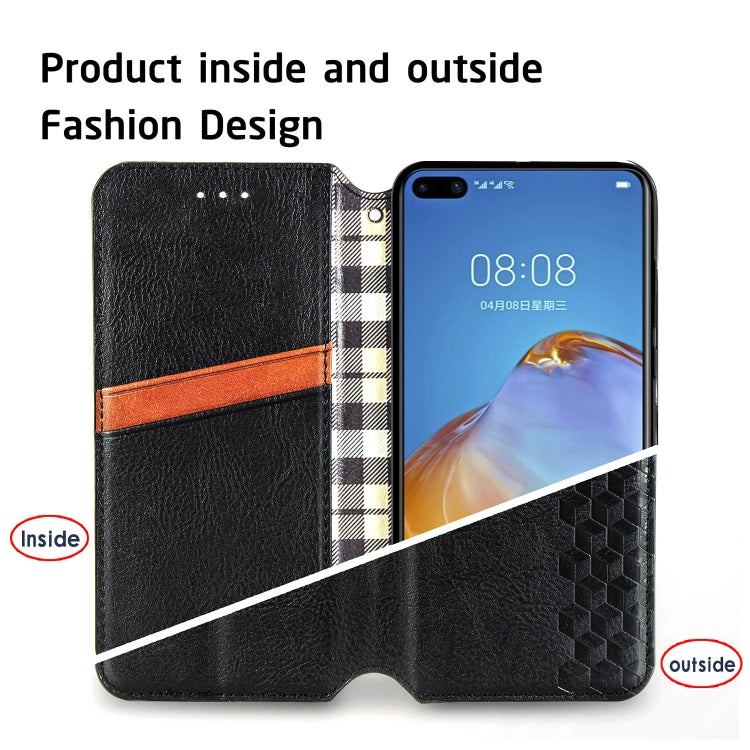 For Huawei P40 Cubic Grid Pressed Horizontal Flip Magnetic Leather Case with Holder & Card Slots & Wallet