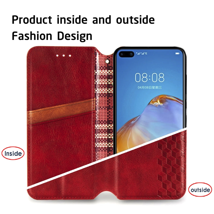 For Huawei P40 Cubic Grid Pressed Horizontal Flip Magnetic Leather Case with Holder & Card Slots & Wallet