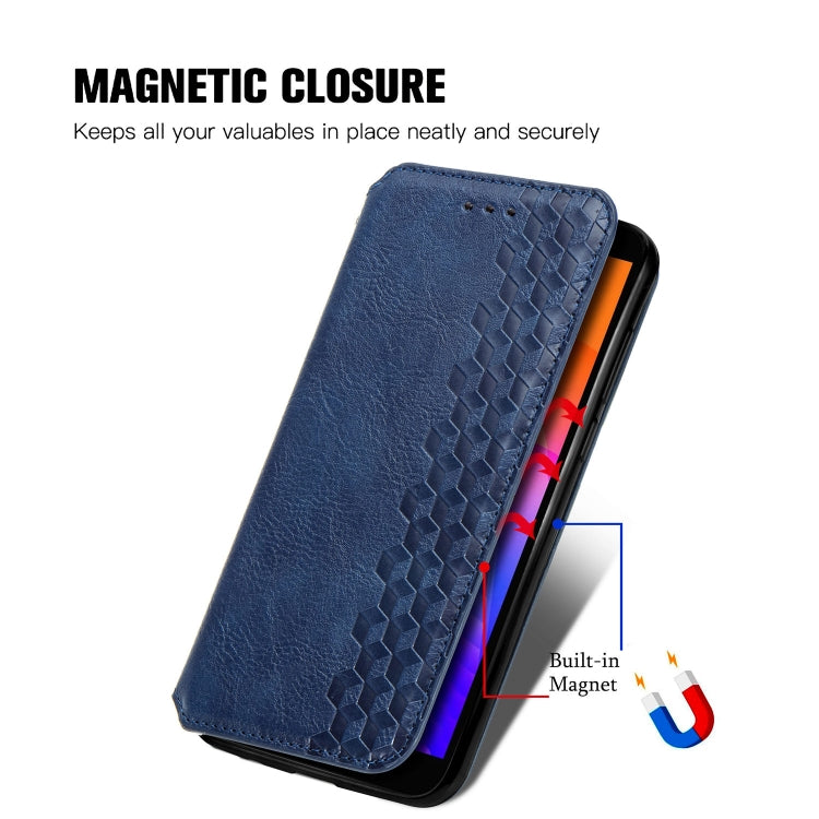 For Huawei Y5P(2020) Cubic Grid Pressed Horizontal Flip Magnetic Leather Case with Holder & Card Slots & Wallet