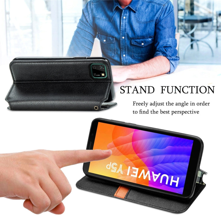 For Huawei Y5P(2020) Cubic Grid Pressed Horizontal Flip Magnetic Leather Case with Holder & Card Slots & Wallet