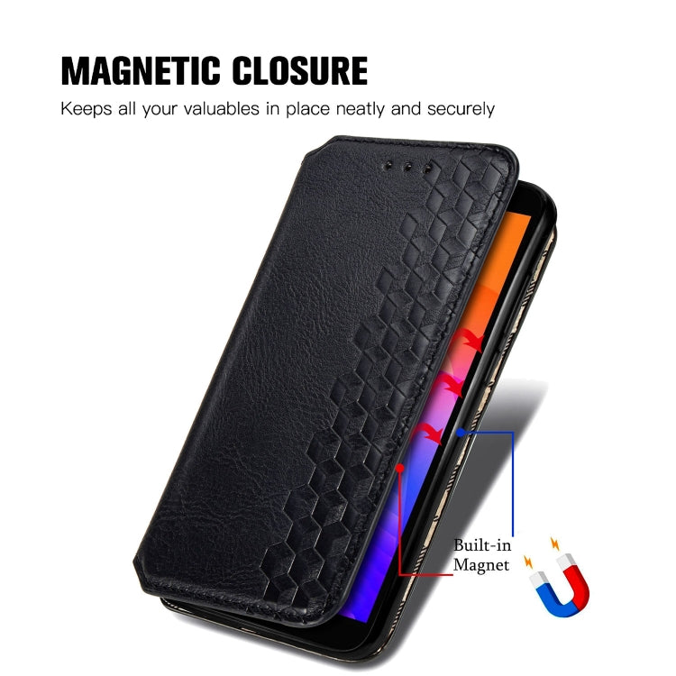 For Huawei Y5P(2020) Cubic Grid Pressed Horizontal Flip Magnetic Leather Case with Holder & Card Slots & Wallet