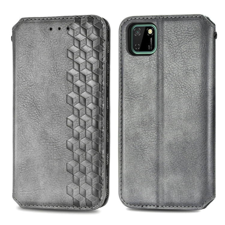 For Huawei Y5P(2020) Cubic Grid Pressed Horizontal Flip Magnetic Leather Case with Holder & Card Slots & Wallet