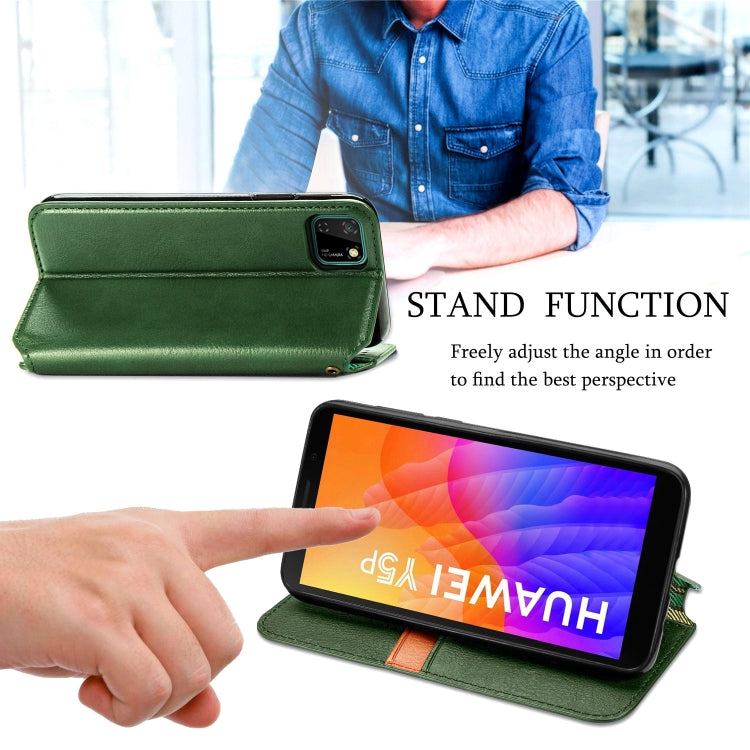 For Huawei Y5P(2020) Cubic Grid Pressed Horizontal Flip Magnetic Leather Case with Holder & Card Slots & Wallet