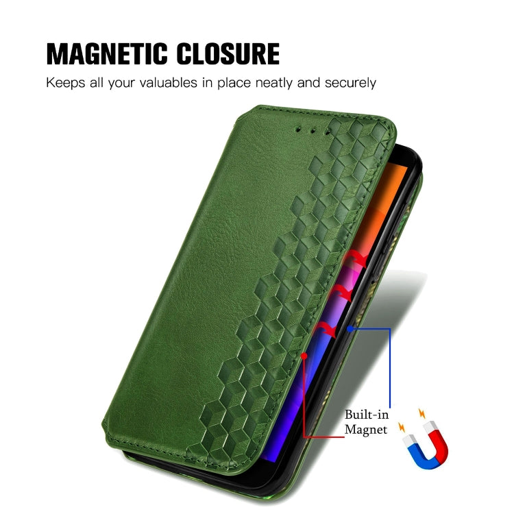 For Huawei Y5P(2020) Cubic Grid Pressed Horizontal Flip Magnetic Leather Case with Holder & Card Slots & Wallet