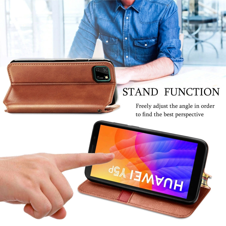 For Huawei Y5P(2020) Cubic Grid Pressed Horizontal Flip Magnetic Leather Case with Holder & Card Slots & Wallet