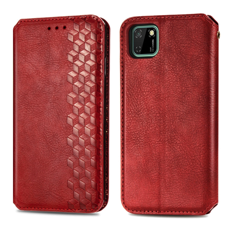 For Huawei Y5P(2020) Cubic Grid Pressed Horizontal Flip Magnetic Leather Case with Holder & Card Slots & Wallet