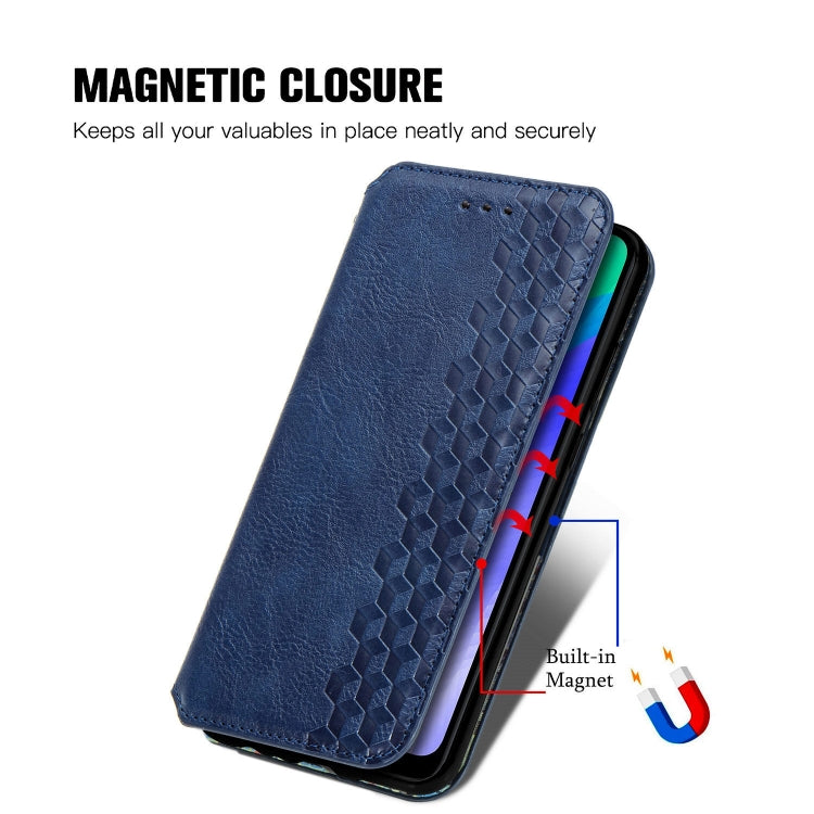 For Huawei Y6P Cubic Grid Pressed Horizontal Flip Magnetic Leather Case with Holder & Card Slots & Wallet