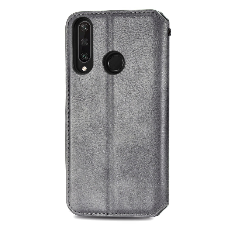 For Huawei Y6P Cubic Grid Pressed Horizontal Flip Magnetic Leather Case with Holder & Card Slots & Wallet
