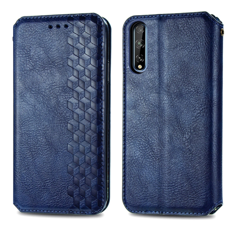 For Huawei Y8P Cubic Grid Pressed Horizontal Flip Magnetic Leather Case with Holder & Card Slots & Wallet