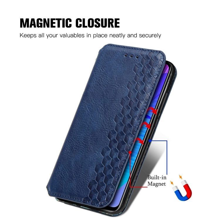 For Huawei Y8P Cubic Grid Pressed Horizontal Flip Magnetic Leather Case with Holder & Card Slots & Wallet